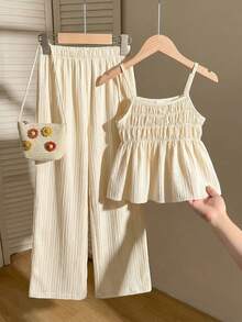 Emery Rose Kids Emery Rose Kids Bộ đồ 2 món cho bé gái: Áo không tay và quần dài màu vàng nhạt. - Màu xanh lam - Xem 3