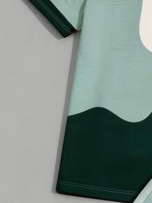Sorvial 2pcs Men's Casual Geometric Print T-Shirt Set, Suitable For Summer - Green - View 5