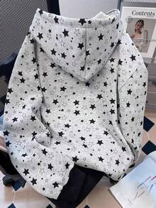Hot-Selling Style, American Retro Street English Star-Printed Women's Zipper Hooded Sweatshirt, Suitable For Daily Shopping, Dating And Commuting, Fashionable And Warm For Autumn And Winter. - Multicolor - View 2