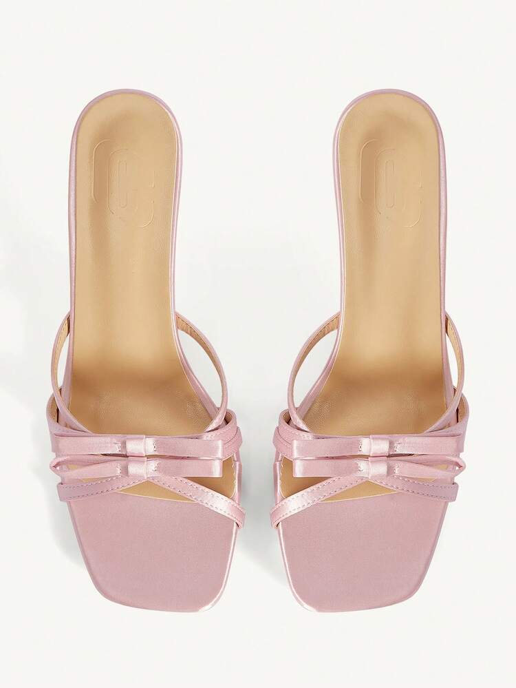 CUCCOO CHICEST Gentle Girl's Pink Bow Sandals, Cross-Strapped Square Heel Design, Summer Versatile Outer Slippers