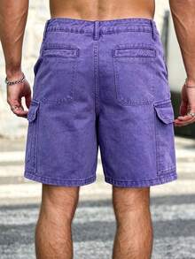 EGENSIO Men's Casual Denim Cargo Shorts, Summer - Purple - View 2