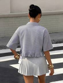 Muchica Women's Striped Ruched Casual Versatile Daily Wear T-Shirt - Black - View 2