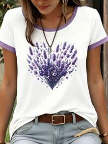 EMERY ROSE Brown Pattern Round Neck Short Sleeve Casual Loose Fit Plus Size T-Shirt Gym Summer - Multicolor - View 1
