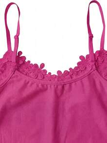 Rometta Plus Size Women's Fashionable Lace Strap Bodysuit - Hot Pink - View 5