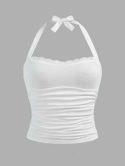 SHEIN Girlism Teen Girl Spring & Summer Street, All-Match, Casual, Versatile, Teenage Leisure Holiday Strapless Ruched Elastic Bow Fitted Crop Top