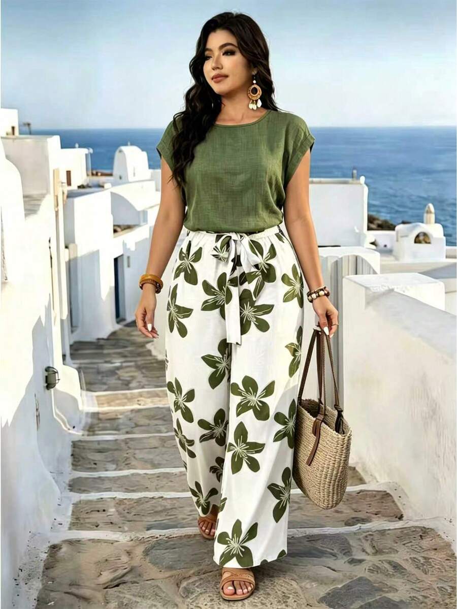EMERY ROSE Mono elegante y cómodo con lazo, ideal para vacaciones, uso casual y viajes - Verde - Ver 1