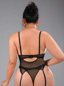 SpicyHot Bộ đồ lót ren và lưới tinh tế 4 món, cực kỳ gợi cảm. - màu đen - Xem 2