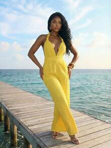 Slaydiva Mùa xuân mới, Lễ hội âm nhạc Xuân Hè, Ngày Valentine, Lễ Phục Sinh, Mùa cưới, Mùa lễ hội, Kỳ nghỉ biển, Thường ngày, Thanh lịch, Đi làm, Mặc hàng ngày, Trang phục công sở, Kỳ nghỉ, Tiệc tùng, Du thuyền, Tiệc tùng, Cơ bản, Hẹn hò hàng ngày, Cổ chữ V sâu, Dây buộc cổ, Thắt nơ, Thiết kế thắt nút, Quần ống rộng hở lưng, Quần siêu dài màu vàng, Bộ áo liền quần nữ -A - Màu vàng - Xem 8