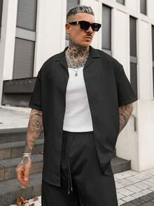 Artur Kramer Bộ đồ hè 2 món dành cho nam, áo sơ mi vải lanh nhẹ, thoáng khí và quần short dây rút, phong cách quý ông cổ điển, trang phục thường ngày đi biển, dự tiệc cưới, kỳ nghỉ, du lịch, quà tặng Ngày của Cha cho chồng, bố, bạn trai, thoải mái và đa năng. - màu đen - Xem 5