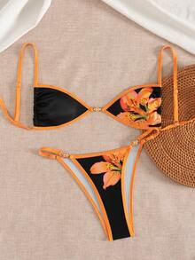 Swim Vcay Bộ đồ bơi nữ họa tiết hoa phối viền tương phản, thích hợp cho kỳ nghỉ và đi biển. - Nhiều màu - Xem 3