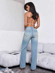 Denimoi Jeans de pierna recta y delgada, jeans básicos de uso diario, jeans de corte limpio, jeans de ajuste ceñido - Lavado ligero - Ver 5