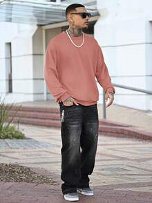 Devon Thys Sudadera de cuello redondo de unicolor para hombres, para primavera y otoño, con manga larga - Rosado Sandía - Ver 6