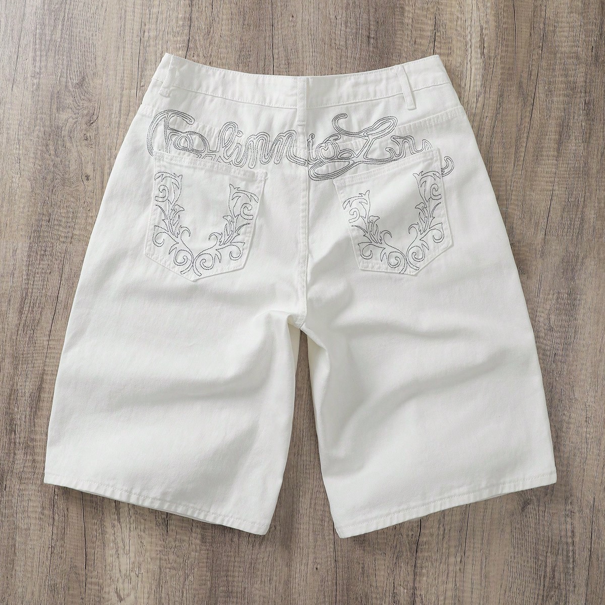 Pantalones cortos vaqueros de pierna recta con diseño inspirado en la oeste, de estilo minimalista y versátil, con bordado de letras, para uso casua