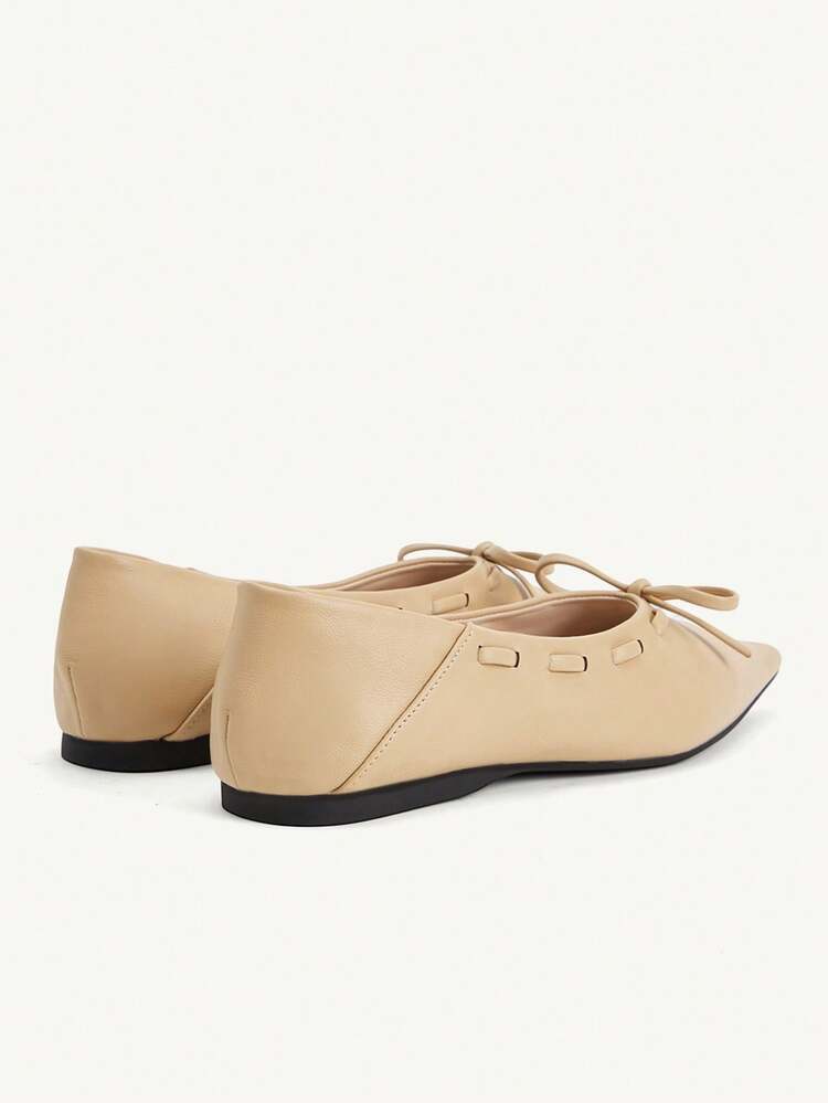 CUCCOO CHICEST Pointed Toe, Low Vamp Bow, Flat Bottom, Comfortable And Versatile, Fashionable Soft Sole, Elegant Fairy Shoes, Apricot Ballet Women's Shoes