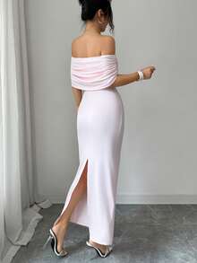 Xyvia 露肩褶皱腰身修身优雅浪漫连衣裙 - 粉色 - 查看 2