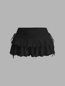 SHEIN EZwear 3件組女款休閒極簡主義抓皺腰A字裙，適合演唱會、郵輪旅行、夜店性感穿搭 - 彩色 - 查看 5