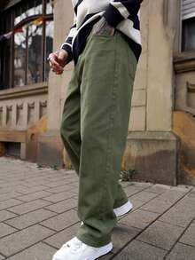 Artur Kramer 1件 Infinite Jeans 男士休闲直筒牛仔裤，高品质品牌舒适外出裤（不含腰带和配饰） - 橄欖綠 - 查看 5