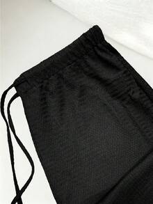 EMERY ROSE Plus Size Solid Color Minimalist Casual Palazzo Pants - Black - View 4