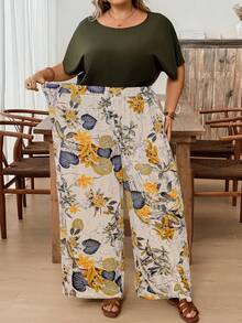 SHEIN CURVE+ 2-Piece Set Of Plus Size Women's Casual Printed Shirt And Pants, Versatile For Spring And Summer, Suitable For Going Out - Multicolor - View 6