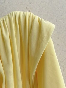 Soleia Plus Size Women's Vacation Spring/Summer Casual Dress, Sexy V-Neck Tie Halter Bowknot Ruched Mini Dress - Yellow - View 10