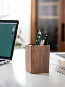 1pc Black Walnut Wood Pen Holder, Remote Control & Office Desk Storage Box, Rhombus & Square Pencil Cup, Pen Holder, Pencil Case, Office Decor, Crayon Holder, Pen Pots, Office Equipment, Desktop Organizer, Office Stationery, Marker Storage,Makeup Organizer,Organizer,Storage Organizer,Skin Care Organizer,Office Storage,Stationery Organiser,Nail Storage,Bedroom Decor - Multicolor - View 4