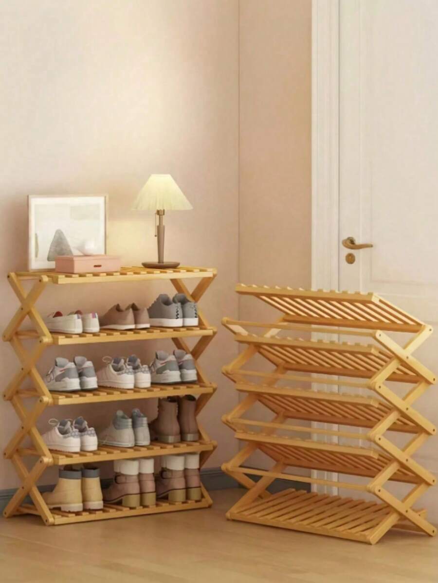 1pc 2/3/4/5 Tier Simple Indoor Multi-Layer Shoe Rack, Foldable Space-Saving Shoe Cabinet For Home Entrance, Student Dorm Storage Shelf (Needs Assembly) - Apricot - View 1