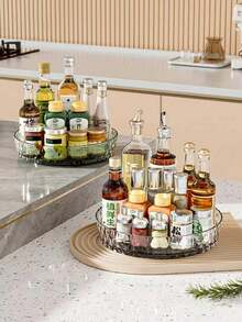 1pc Kitchen Rotating Shelf Multi-Functional Countertop Condiment Bottle, Soy Sauce, Vinegar Storage Rack, Fruit Tray 360° Rotating Storage Rack, Kitchen, Kitchen Accessories, Kitchen Organization And Tidying - Multicolor - View 2
