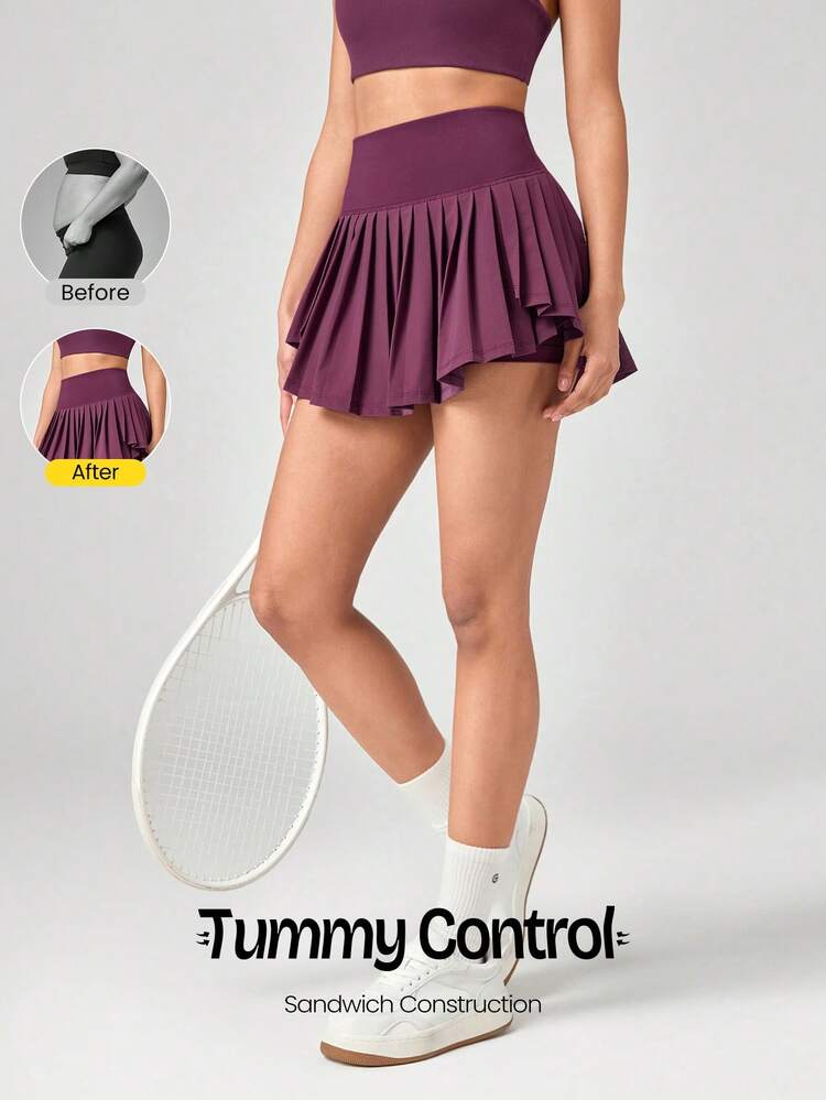 Ace Flex Tummy Control Pleated Tennis Skirt With Built-In Shorts Side Pockets Tennis Golf Daily Spring Summer