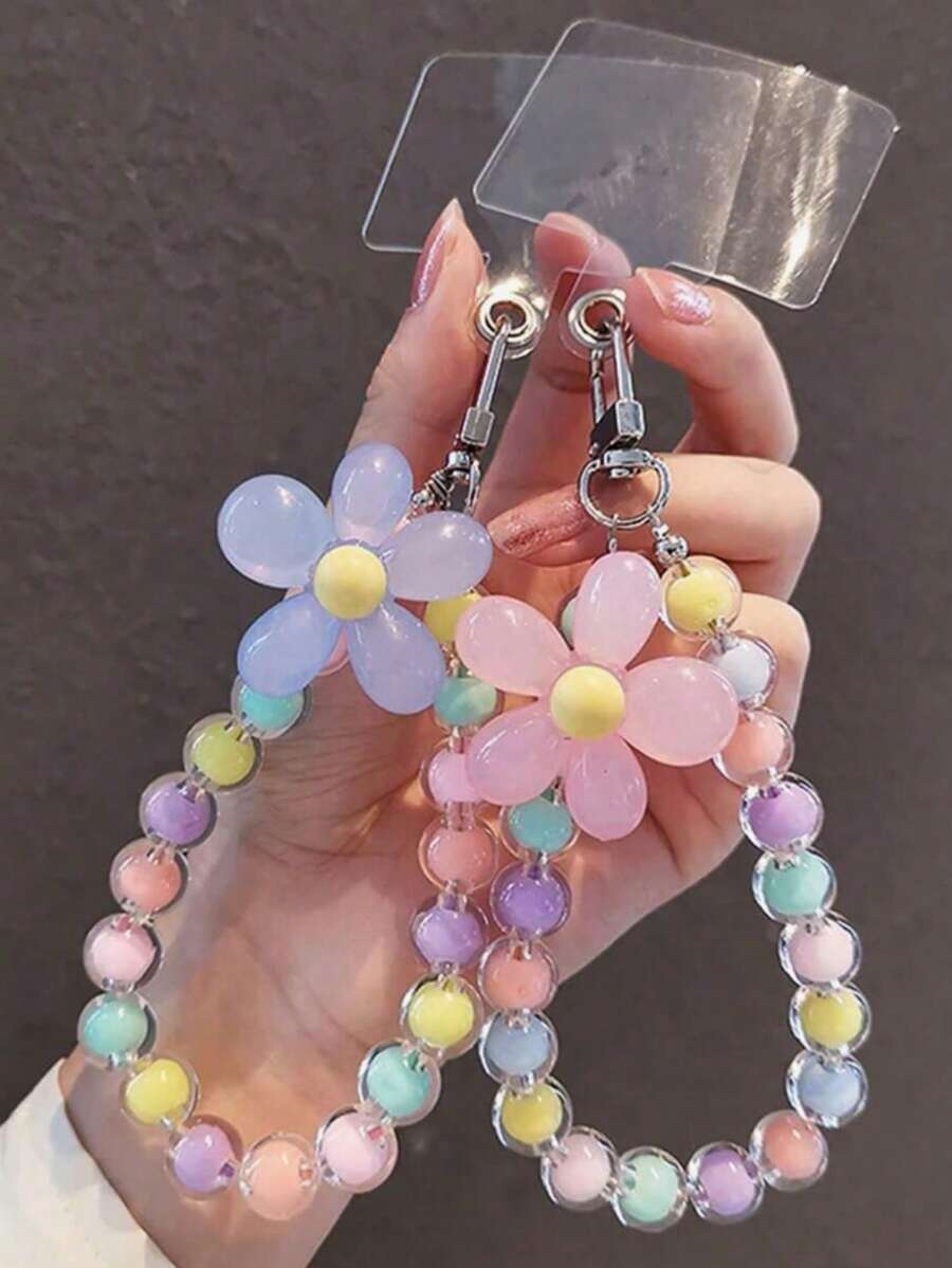 1件个性化糖果色花朵串珠手机挂绳装饰,适用于手机壳、钥匙扣、身份证等。送给母亲、家人、朋友的礼物,生日、节日手机挂饰、手机链 - 彩色 - 查看 1
