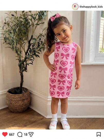 THE HAPPY LOOK Young Girl Heart Pattern Knitted Soft Round Neck Sleeveless Dress