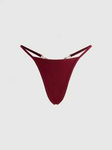 ROMWE Goth 1 pieza Tanga de mujer con cadena metálica gótica decorada con diamante de imitación - Burdeos - Ver 2