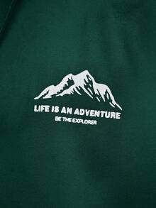 Devon Thys 男士秋冬简约山景印花口袋抽绳连帽卫衣，返校季长袖上衣 - 綠色 - 查看 4