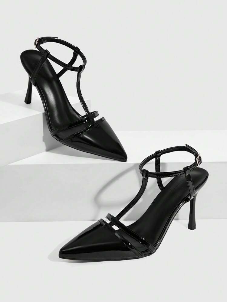 CUCCOO SZL Women's Fashion Pointed Classic Patent Leather Back Strap With Sexy Evening Wear Party Style Simple Back Space Stiletto High Heel Shoes