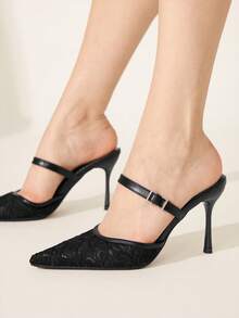 CUCCOO CHICEST 尖头透气网眼镂空时尚气质百搭性感仙女优雅宴会黑色高跟鞋 - 黑色 - 查看 5