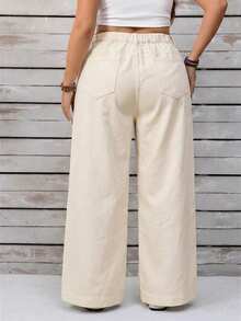 EMERY ROSE Plus Size Casual Everyday Patch Pocket Solid Color Wide Leg Jeans - Apricot - View 3