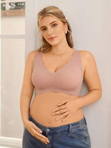 Moonlight&Mama Plus Size Seamless Maternity & Nursing Bra With Wavy Trim - Mocha Brown - View 7