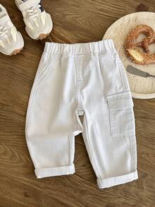 SHEIN LMoss Kids 男婴白色牛仔修身锥形裤 - 白色 - 查看 5