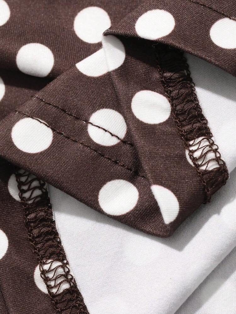 Women's Contrast Color Polka Dot Print Fitted Short Sleeve T-Shirt