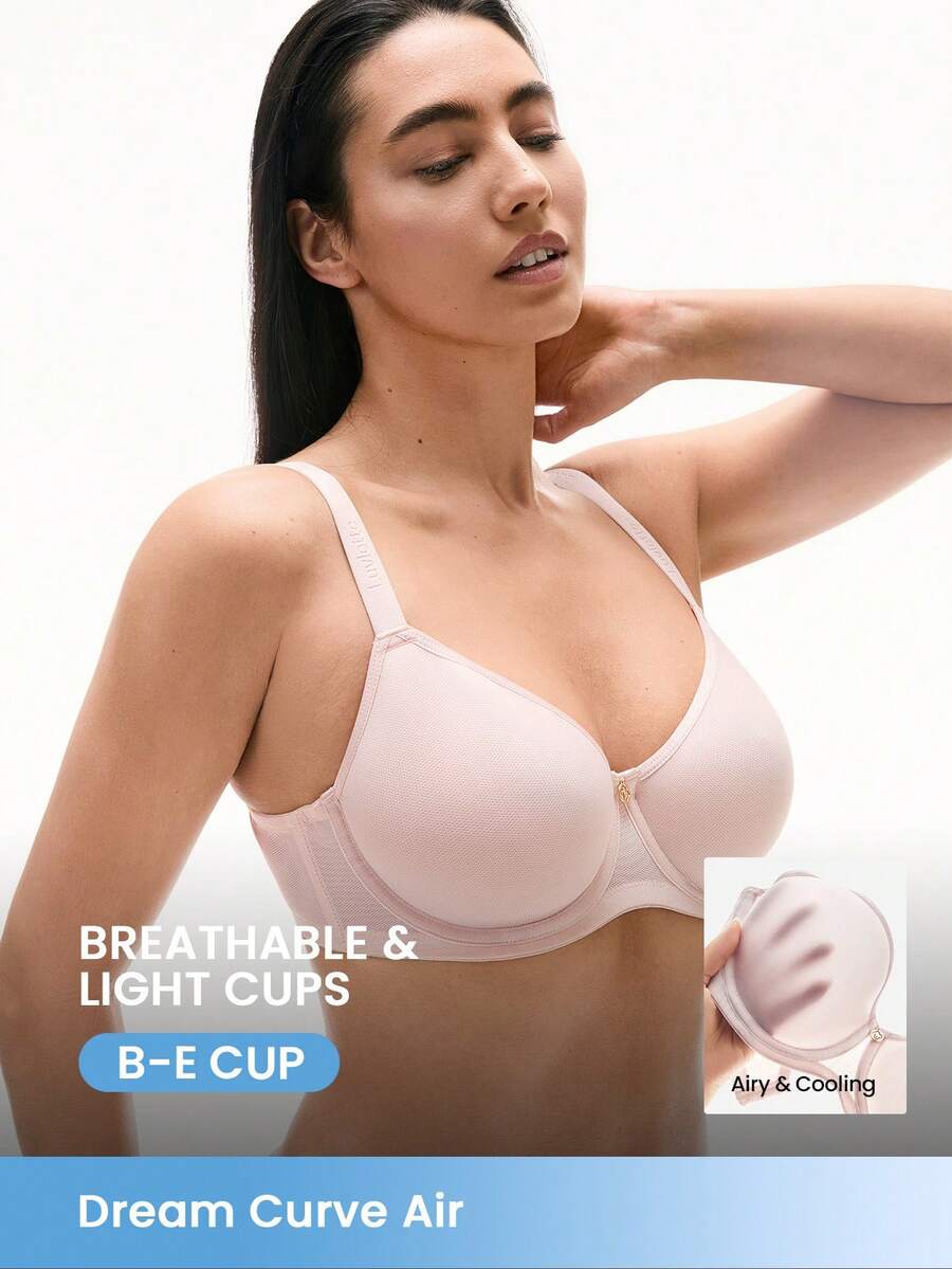 LUVLETTE Áo ngực Dream Curve Air Full Coverage thoáng khí, màu hồng nhạt, chất liệu lưới, cúp ngực cách âm dành cho nữ. - Màu Hồng baby - Xem 1