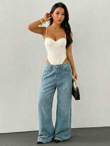 SHEIN PETITE 黑色性感复古蕾丝连裤袜，女士派对外出必备 - 杏色 - 查看 1