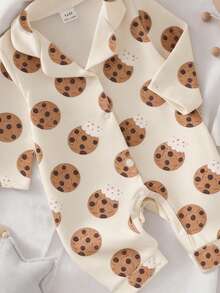 Light Apricot Cookie Print Baby Snap-Up Romper, Skin-Friendly & Comfortable Infant Spring/Autumn Pajamas - Multicolor - View 4