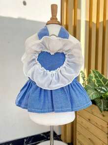 1pc Pet Clothes For Dogs And Cats, Dog And Cat Clothing And Accessories, Small Dogs And Puppies, Chihuahuas, Cute Vacation Beach Wind Holiday Dresses - Blue and White - View 5