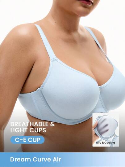 LUVLETTE Plus Dream Curve Air Full Coverage Airy Breathable Sheer Blue Mesh Spacer Cup Women Bra
