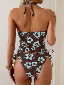 Swim Mod Women's Tropical Ditsy Floral Two Pieces Bikini Set, Casual Resort Wear - Multicolor - View 2