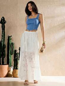SHEIN Forever 21 Áo hai dây denim wash vintage gợi cảm phong cách Y2K đa năng dành cho nữ - Rửa trung bình - Xem 3