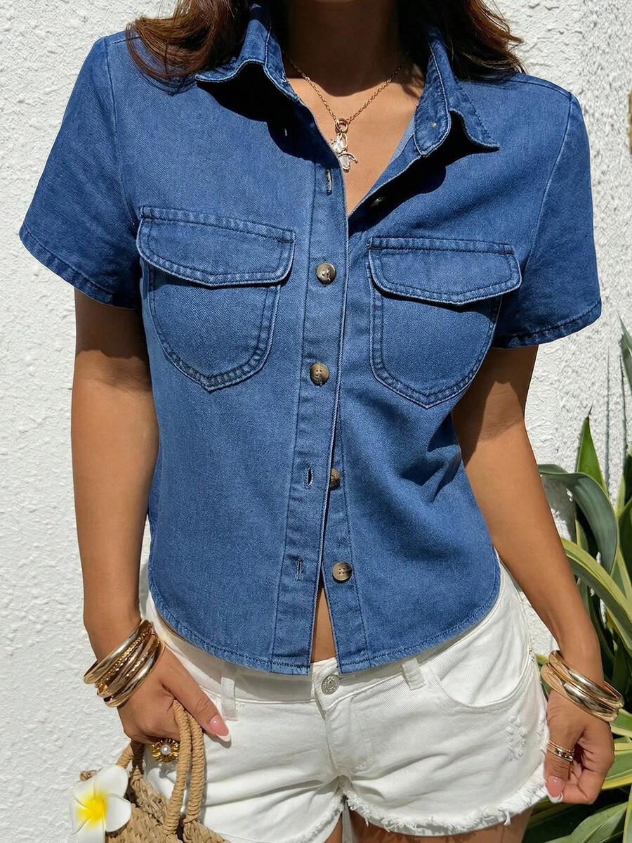 Rivivi Fashionable Slim Fit Button-Up Washed Denim Jacket - Dark Wash - View 1