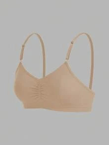 SHEIN Simple Solid Color Ruched Comfortable Wireless Bra - Apricot - View 7