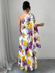 Elenzga Đầm maxi cỡ lớn không tay, dáng bất đối xứng, thắt eo, in họa tiết hoa nhuộm tie-dye, kiểu dáng thanh lịch kiểu Pháp cho kỳ nghỉ xuân/hè. - Màu Hồng Tươi - Xem 2