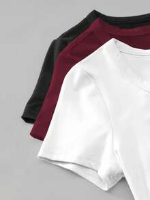 Airaco Plus Size Solid Color Minimalist Button Decor Round Neck Casual T-Shirt - Multicolor - View 5