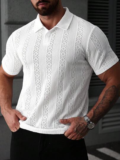 Manfinity CasualCool Men's Summer Casual Solid Color Textured Polo Shirt